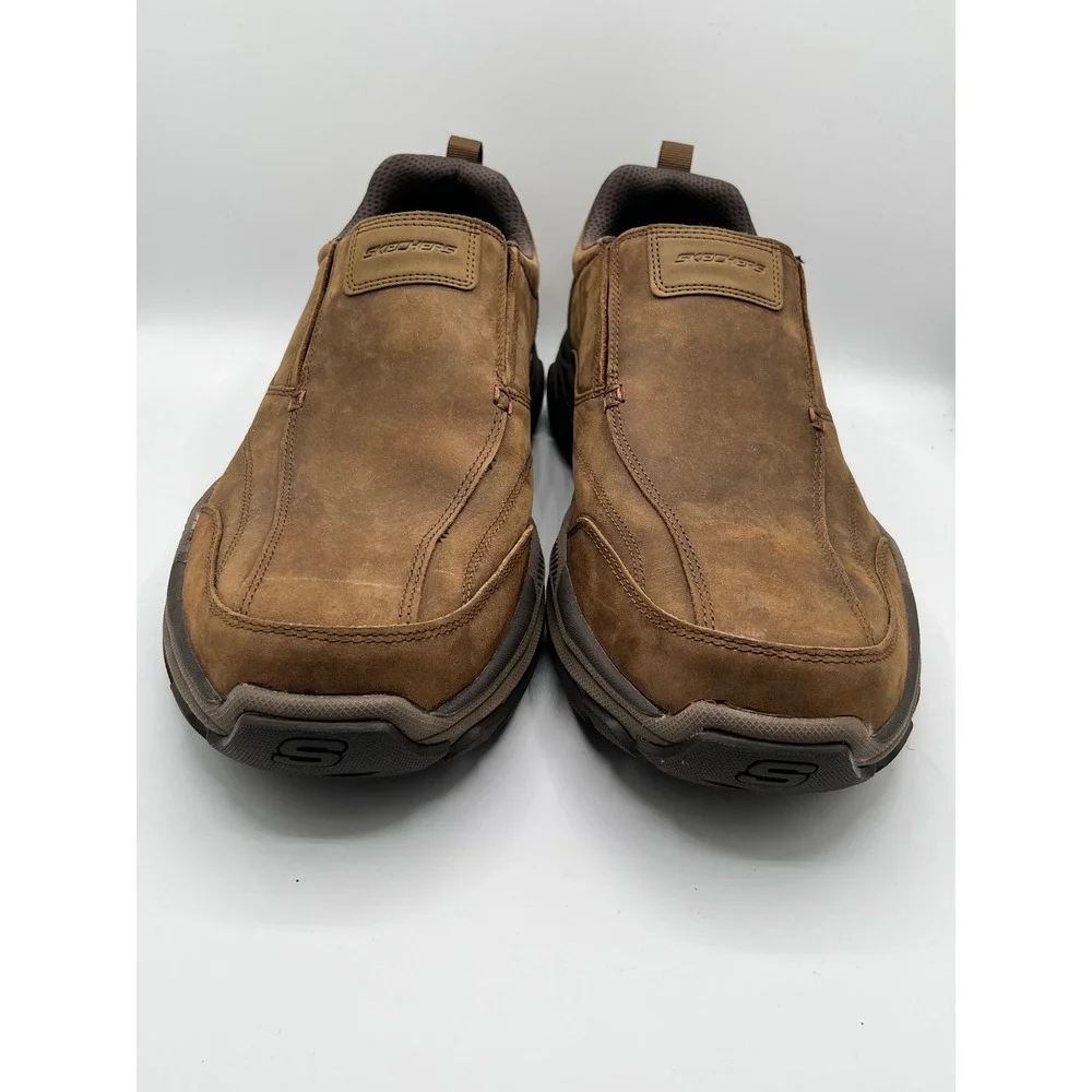 Skechers Relaxed Fit Men Sz 14 Brown Leather Slip On Goodyear Shoes 204436 DSRT